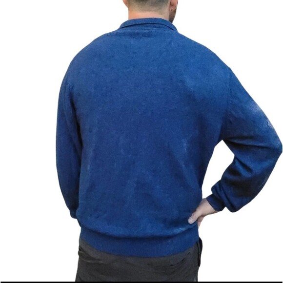 Daniel Bishop Men's 1/4 Buttons Polo 2-ply Cashmere Blue Sweater Mens Large - Picture 2 of 8